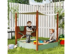 AIYAPLAY Sandkasten mit Abdeckung Massivholz Kinder Sandbox mit Sitzbänken