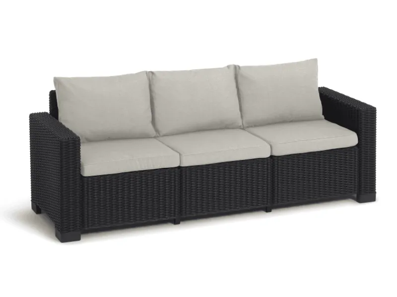 Allibert Sofas^California 3-Sitzer Anthrazit mit Kissen Sand-Rattanoptik