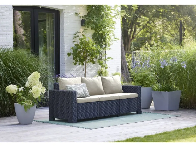 Allibert Sofas^California 3-Sitzer Anthrazit mit Kissen Sand-Rattanoptik