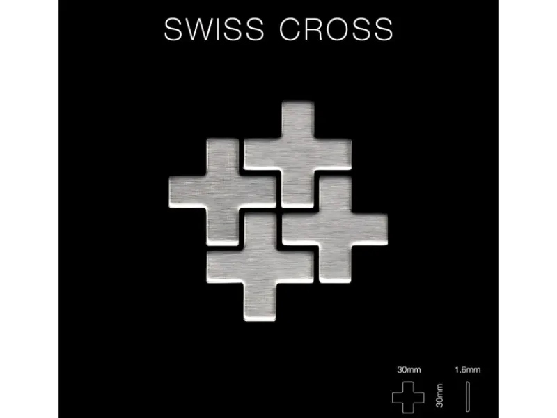 ALLOY Mosaik Fliese Massiv Metall Edelstahl Gebürstet Grau 1,6mm Swiss Cross-s-s-b 1 Paket mit 10 Matten 0,88 m2 Grau
