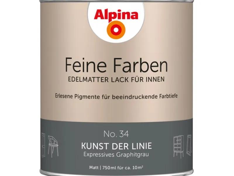 Alpina Feine Farben Lack No. 34 Kunst der Linie® Grau edelmatt 750 ml