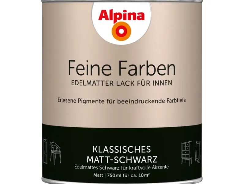 Alpina Grundierung^Feine Farben Lack Klassisches Matt-Schwarz 750 ml