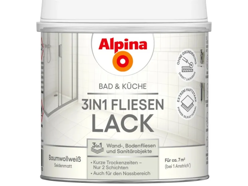 Alpina Fliesenlack Bad & Küche 3-in-1 Baumwollweiß 500 ml