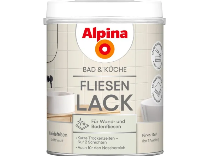 Alpina Speziallacke^Fliesen-Lack Bad & Küche 2 Komponenten Kreidefelsen Seidenmatt 750 ml