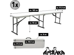 AMANKA Sitzbänke^Bierbank aus Kunststoff 182 x 27 x 43 cm - Weiß - Klappbar