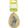 Anhänger Hasenmotiv Eiform Holz 6,1 cm x 8,5 cm Natur-Grau