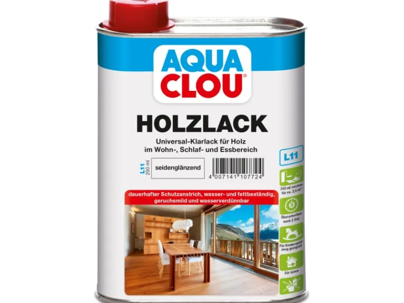 CLOU Klarlacke^Aqua Holzlack Transparent seidenglänzend 250 ml