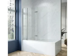 Aquabatos Badewannenfaltwand 130 x 140 cm 3tlg. Badewannenaufsatz Dusche Duschabtrennung Duschwand für Badewanne 5mm ESG Echtglas