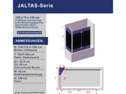 Eckregale^Aquabatos Duschwand für Badewanne Faltwand 120 x 70 x 140 cm Badewannenaufsatz Eck Duschtrennwand für Badewanne Badewannenfaltwand mit Seitenwand