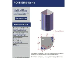 Eckregale^Aquabatos Runddusche 90 x 90 x 195 cm Duschkabine Duschwand Viertelkreis Duschabtrennung mit Eckregale Pendeltür 6 mm NANO ESG Sicherheitsgals