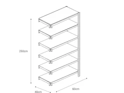 AR Shelving Büroregale^T Profile Zusatzmodul Blau & Verzinkt 250x60x40 cm 6 Böden 180 kg