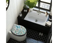 Banjado Anthrazit Toilettendeckel Mit Absenkautomatik WC-Sitz Soft Close Hygienischer Klodeckel MDF Mit Motiv Mosaik Blau