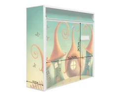 Banjado Briefkasten Weiß 36.2x32.2x10cm Groß / Inkl. Montagematerial & 2 Schlüsseln / Mit Namensschild Motiv Zwergenhausen