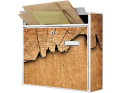 Banjado Terraristik^Briefkasten Weiß 36.2x32.2x10cm Groß / Inkl. Montagematerial & 2 Schlüsseln / Mit Namensschild Motiv Holz