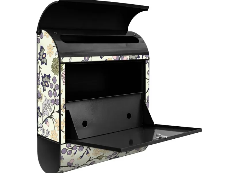 Banjado Design Briefkasten Schwarz Pulverbeschichtet 39x47x14cm 2 Schlüssel Mit Zeitungsfach Motiv Florale Tapete