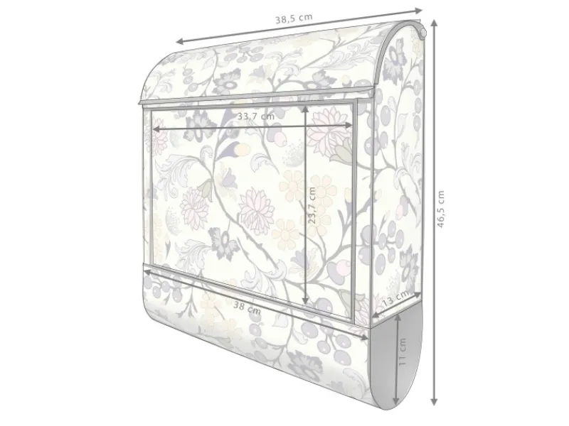 Banjado Design Briefkasten Schwarz Pulverbeschichtet 39x47x14cm 2 Schlüssel Mit Zeitungsfach Motiv Florale Tapete