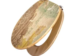 Banjado Design WC Sitz Bambus Toilettendeckel Toilettensitz Bambus Holz Klodeckel WC-Sitz Universal Scharnieren Motiv Alte Tapeten