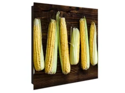 Banjado Schweberegale^Großer Schlüsselkasten Glas 30x30cm Schwarz Scharnier Rechts 50 Haken Beschreibbar Magnetisch Motiv Maiskolben