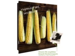 Banjado Schweberegale^Großer Schlüsselkasten Glas 30x30cm Schwarz Scharnier Rechts 50 Haken Beschreibbar Magnetisch Motiv Maiskolben