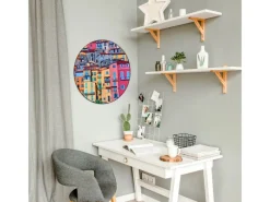 Banjado Magnettafel Rund Größe 47cm Magnetwand Schwarz Aus Metall Magnetpinnwand Pinnwand Motiv Häuserberg