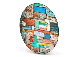 Banjado Pinnwände^Magnettafel Rund Größe 47cm Magnetwand Schwarz Aus Metall Magnetpinnwand Pinnwand Motiv Bunte Holzschindeln