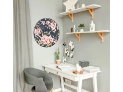 Banjado Pinnwände^Magnettafel Rund Größe 47cm Magnetwand Schwarz Aus Metall Magnetpinnwand Pinnwand Motiv Rosen Auf Anthrazit