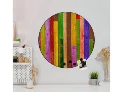 Banjado Pinnwände^Magnettafel Rund Größe 47cm Magnetwand Schwarz Aus Metall Magnetpinnwand Pinnwand Motiv Holz Collage Bunt