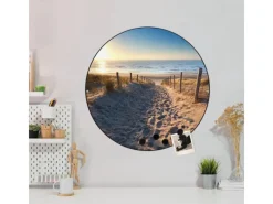 Banjado Magnettafel Rund Größe 47cm Magnetwand Schwarz Aus Metall Magnetpinnwand Pinnwand Motiv Nordseestrand
