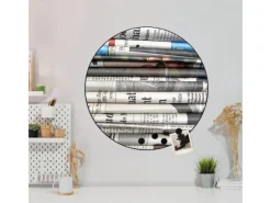 Banjado Pinnwände^Magnettafel Rund Größe 47cm Magnetwand Schwarz Aus Metall Magnetpinnwand Pinnwand Motiv Zeitungen