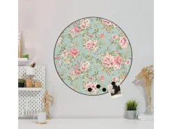 Banjado Pinnwände^Magnettafel Rund Größe 47cm Magnetwand Schwarz Aus Metall Magnetpinnwand Pinnwand Motiv Altrosa Blume