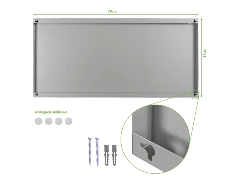 Banjado Pinnwände^Magnettafel 78x37cm Magnetwand Silber Aus Metall Magnetpinnwand Pinnwand Inkl. 4 Magnete Motiv Waldtiere