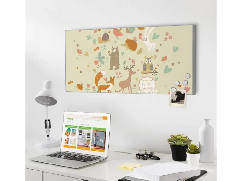 Banjado Pinnwände^Magnettafel 78x37cm Magnetwand Silber Aus Metall Magnetpinnwand Pinnwand Inkl. 4 Magnete Motiv Waldtiere