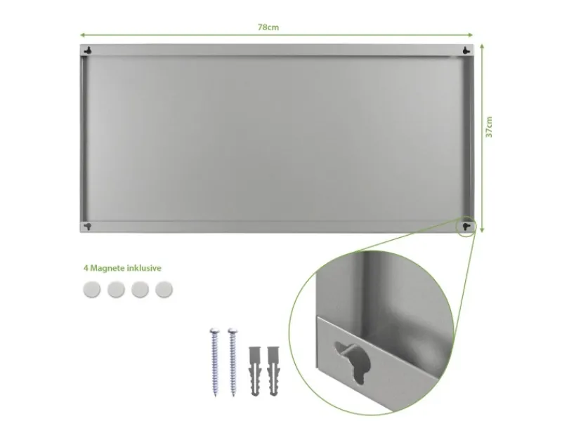 Banjado Pinnwände^Magnettafel 78x37cm Magnetwand Silber Aus Metall Magnetpinnwand Pinnwand Inkl. 4 Magnete Motiv Waldtiere