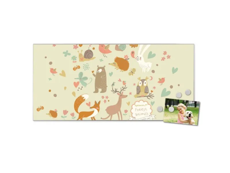 Banjado Pinnwände^Magnettafel 78x37cm Magnetwand Silber Aus Metall Magnetpinnwand Pinnwand Inkl. 4 Magnete Motiv Waldtiere