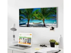 Banjado Pinnwände^Magnettafel 78x37cm Magnetwand Silber Aus Metall Magnetpinnwand Pinnwand Inkl. 4 Magnete Motiv Strand