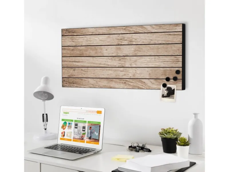 Banjado Magnettafel 78x37cm Magnetwand Schwarz Aus Metall Magnetpinnwand Pinnwand Inkl. 4 Magnete Motiv Blasse Holzlatten