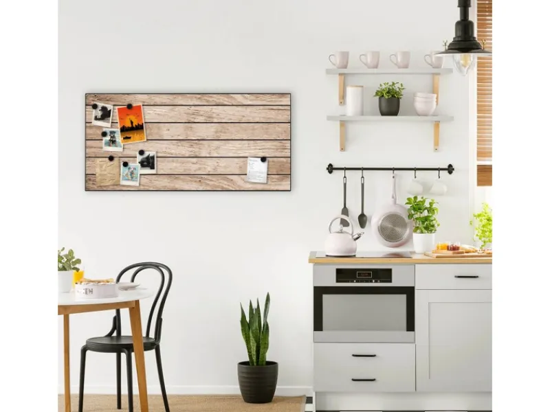 Banjado Magnettafel 78x37cm Magnetwand Schwarz Aus Metall Magnetpinnwand Pinnwand Inkl. 4 Magnete Motiv Blasse Holzlatten