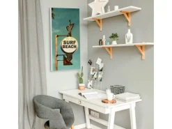 Banjado Magnettafel 37x78cm Magnetwand Weiß Aus Metall Magnetpinnwand Pinnwand Inkl. 4 Magnete Motiv Surf Beach