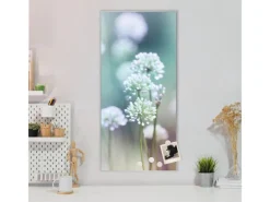 Banjado Pinnwände^Magnettafel 37x78cm Magnetwand Silber Aus Metall Magnetpinnwand Pinnwand Inkl. 4 Magnete Motiv Lauchblüte