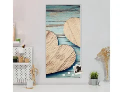 Banjado Magnettafel 37x78cm Magnetwand Weiß Aus Metall Magnetpinnwand Pinnwand Inkl. 4 Magnete Motiv Holz Herzen