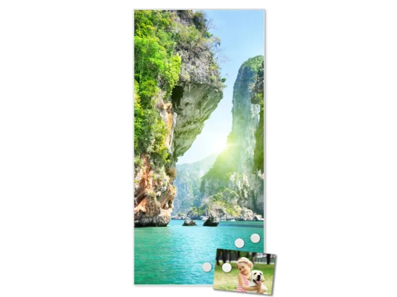 Banjado Magnettafel 37x78cm Magnetwand Weiß Aus Metall Magnetpinnwand Pinnwand Inkl. 4 Magnete Motiv Versteckte Bucht