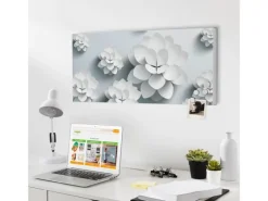 Banjado Pinnwände^Magnettafel 78x37cm Magnetwand Weiß Aus Metall Magnetpinnwand Pinnwand Inkl. 4 Magnete Motiv Papier Lotus