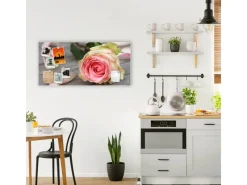 Banjado Pinnwände^Magnettafel 78x37cm Magnetwand Weiß Aus Metall Magnetpinnwand Pinnwand Inkl. 4 Magnete Motiv Rosa Rose