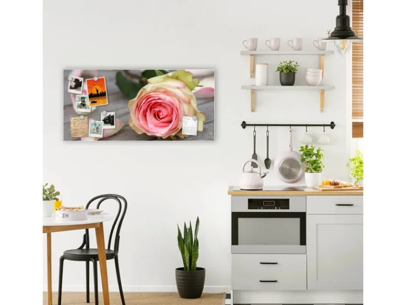 Banjado Pinnwände^Magnettafel 78x37cm Magnetwand Weiß Aus Metall Magnetpinnwand Pinnwand Inkl. 4 Magnete Motiv Rosa Rose