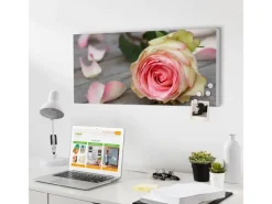 Banjado Pinnwände^Magnettafel 78x37cm Magnetwand Weiß Aus Metall Magnetpinnwand Pinnwand Inkl. 4 Magnete Motiv Rosa Rose