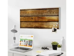 Banjado Pinnwände^Magnettafel 78x37cm Magnetwand Weiß Aus Metall Magnetpinnwand Pinnwand Inkl. 4 Magnete Motiv Holzbretter