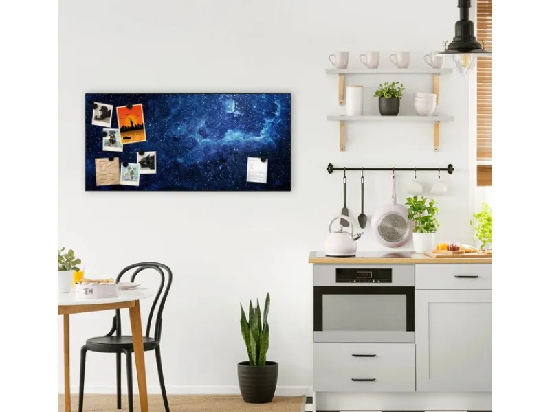 Banjado Pinnwände^Magnettafel 78x37cm Magnetwand Schwarz Aus Metall Magnetpinnwand Pinnwand Inkl. 4 Magnete Motiv Galaxie