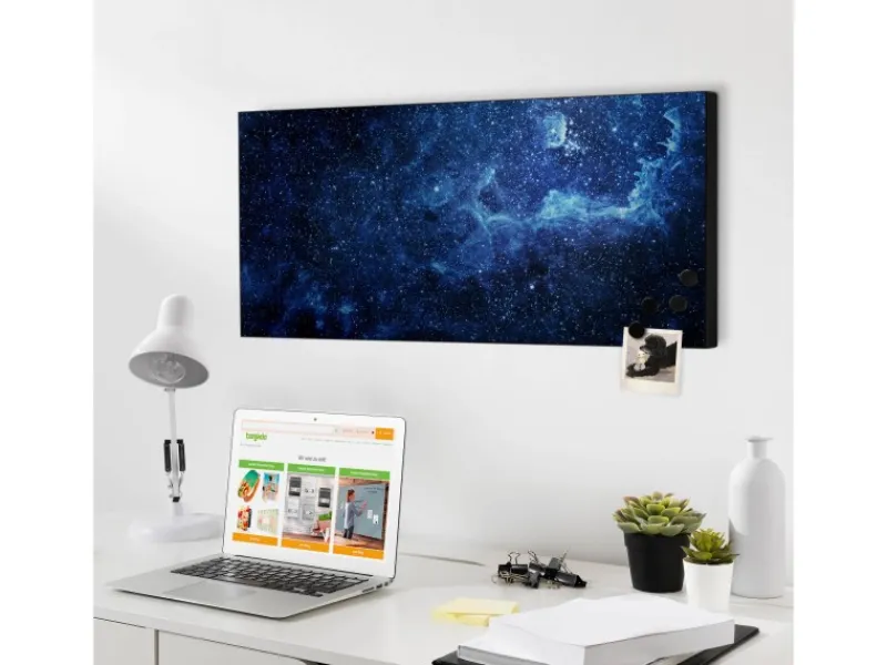 Banjado Pinnwände^Magnettafel 78x37cm Magnetwand Schwarz Aus Metall Magnetpinnwand Pinnwand Inkl. 4 Magnete Motiv Galaxie