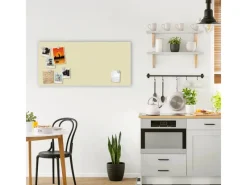 Banjado Pinnwände^Magnettafel 78x37cm Magnetwand Weiß Aus Metall Magnetpinnwand Pinnwand Inkl. 4 Magnete Motiv Beige