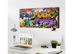 Banjado Pinnwände^Magnettafel 78x37cm Magnetwand Schwarz Aus Metall Magnetpinnwand Pinnwand Inkl. 4 Magnete Motiv Graffiti